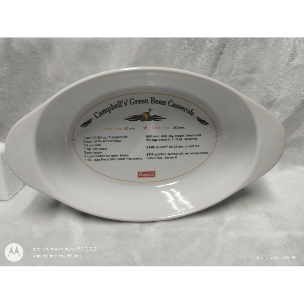 Campbell's Green Bean Casserole Recipe Dish 1.5 Qt Baking Dish w Box NOS